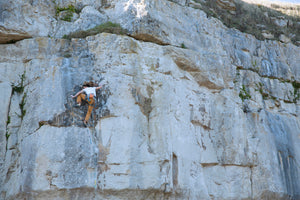 Pongoose blog - Louis climbing Breathing Method 8a in Portland, Dorset