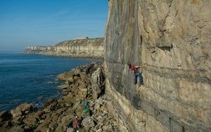 Rob Rendall of Pongoose climbing at Coastguard at Portland, Dorset, UK 